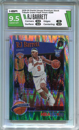 2019-20 Hoops Premium Stock Green Flash 298 RJ Barrett Rookie 46/99 HGA 9.5
