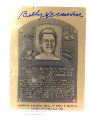 1982 HOF Metallic Plaque Card Billy Herman auto autograph JSA Certified