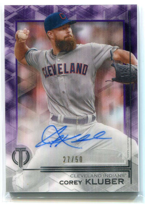 2019 Topps Tribute Autographs Purple TACK Corey Kluber Auto 27/50