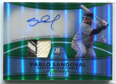 2010 Bowman Platinum Green Refractor PS Pablo Sandoval Logo Patch Auto 62/199