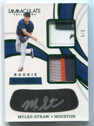 2019 Immaculate Matinee Green Myles Straw Rookie Dual Laundry Tag Patch Auto 5/5