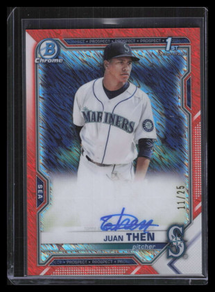 2021 Bowman Chrome Autographs Orange Shimmer Refractor Juan Then RC Auto 11/25
