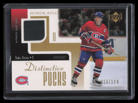 2001-02 Upper Deck Honor Roll Pucks Gold PSK Saku Koivu Puck 13/100 Distinctive
