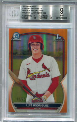 2023 Bowman Chrome Orange Refractor bcp130 Luis Rodriguez Rookie 2/25 BGS 9