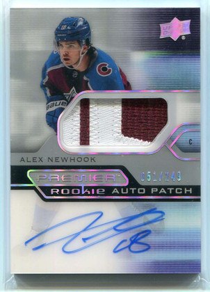 2021-22 UD Premier Acetate Autographs ARAN Alex Newhook Rookie Patch Auto 51/249