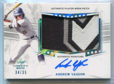 2019 Leaf Trinity Autographs Platinum Spectrum Andrew Vaughn RC Patch Auto 34/35