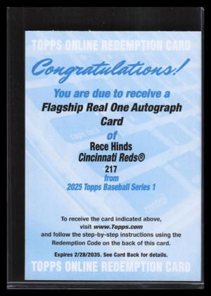 2025 Topps Flagship Real One Autographs 217 Rece Hinds Rookie Auto