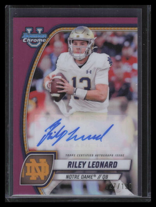 2024 Bowman Chrome U Autographs Fuchsia Refractor Riley Leonard RC Auto 127/150