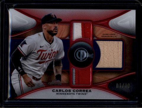 2025 Topps Tribute Triple Relics Red TTRCCO Carlos Correa Triple Bat Patch 1/10