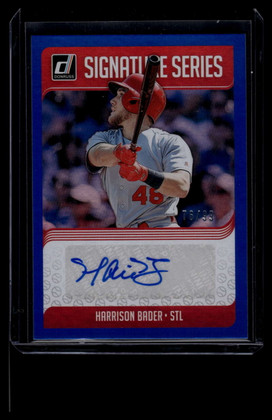 2018 Donruss Signature Series Blue 42 Harrison Bader Rookie Auto 76/99
