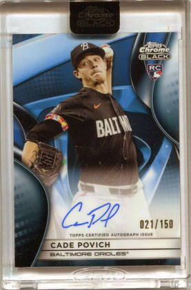 2025 Topps Chrome Black Autographs Blue Refractor Cade Povich RC Auto 21/150