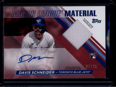 2024 Topps Major League Material Autographs Davis Schneider RC Jersey Auto 7/25