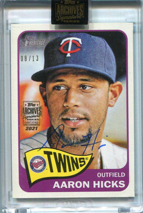 2021 Topps Archives Signature Series Aaron Hicks Auto 8/13 2014 Topps Heritage
