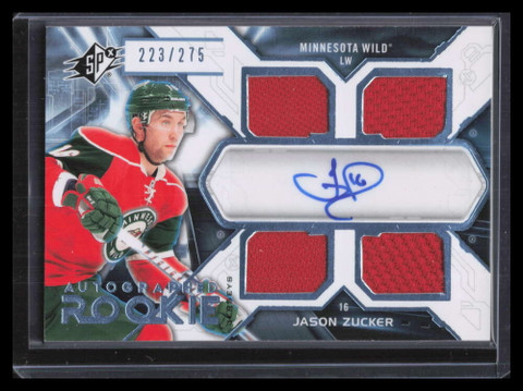 2012-13 SP Authentic SPx Autographs Jason Zucker Rookie Quad Jersey Auto 223/275