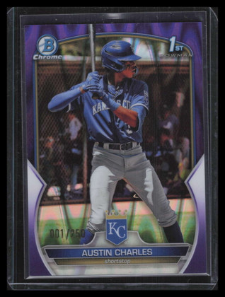 2023 Bowman Chrome Purple RayWave Refractor bcp17 Austin Charles Rookie 1/250