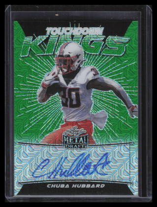 2021 Leaf Metal Draft Touchdown Kings Mojo Green Chuba Hubbard Rookie Auto 1/4