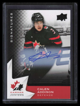 2020-21 UD Team Canada Juniors Autographs Black 25 Calen Addison Rookie Auto 3/5