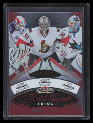 2014-15 Fleer Showcase Red Glow 102 Grosenick Forsberg Andrew Hammond RC 11/27