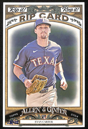 2024 Topps Allen and Ginter Box Topper Rip Cards Evan Carter RC UNRIPPED 28/99