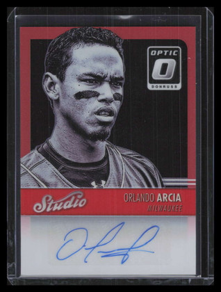 2016 Donruss Optic Studio Signatures Red 25 Orlando Arcia Rookie Auto 2/25