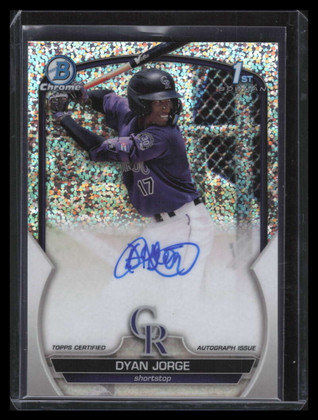 2023 Bowman Chrome Autographs Speckle Refractor Dyan Jorge Rookie Auto 68/299