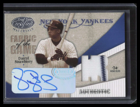 2004 Leaf Certified Fabric of Game Autograph Darryl Strawberry Jersey Auto 1/5