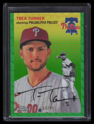 2023 Topps Chrome Platinum Anniversary Green Wave Refractor Trea Turner 69/99