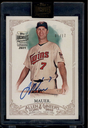 2021 Topps Archives Signature Series Retired Joe Mauer Auto 1/17 2012 Ginter