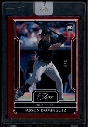 2023 Panini Three and Two Red 50 Jasson Dominguez Rookie 4/6