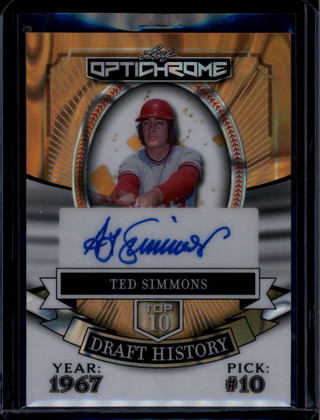 2025 Leaf Optichrome Draft History Gold Lava hats1 Ted Simmons Auto 1/1