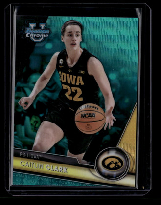 2023-24 Bowman Chrome University Aqua Wave Refractor 34 Caitlin Clark RC 255/299