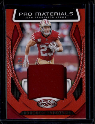 2025 Certified Pro Materials Red 26 Christian McCaffrey Jersey 15/99