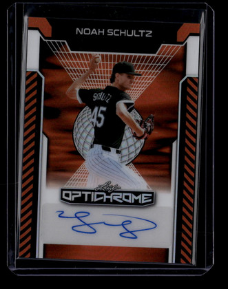2025 Leaf Optichrome Orange Prismatic bans1 Noah Schultz Rookie Auto 3/4
