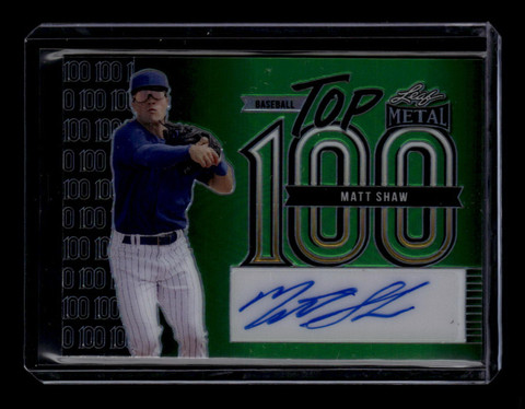 2023 Leaf Metal Top 100 Autographs Green Prismatic Matt Shaw Rookie Auto 1/5