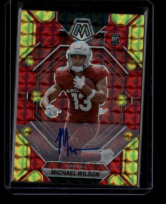 2023 Panini Mosaic Autograph Choice Fusion Red Yellow 350 Michael Wilson RC Auto