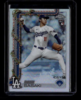 2025 Topps Holiday Chrome Refractor hc23 Roki Sasaki Rookie 458/499