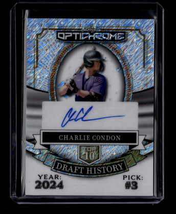 2025 Leaf Optichrome Draft History Silver Shimmer Charlie Condon Rookie Auto /10
