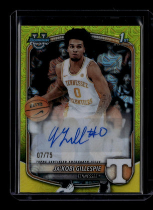 2025-26 Bowman Chrome Autographs Yellow Refractor Ja'Kobi Gillespie RC Auto 7/75
