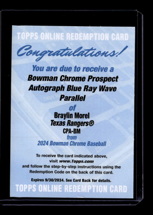 2024 Bowman Chrome Autographs Blue RayWave Refractor Braylin Morel RC Auto /150
