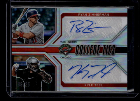 2025 Panini Prospect College Ties Autograph Zimmerman Kyle Teel RC Dual Auto /25