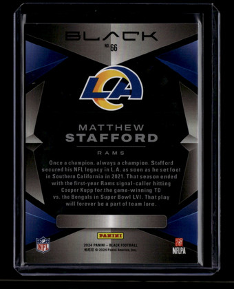2024 Panini Black Citrine 66 Matthew Stafford 8/25