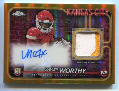 2024 Topps Chrome Autographs Gold Refractor Xavier Worthy Rookie Patch Auto /50