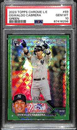 2023 Topps Chrome Logofractor Green Refractor 69 Oswaldo Cabrera RC 77/99 PSA 10