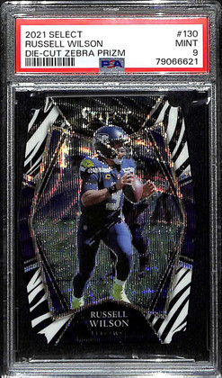 2021 Select Prizm Zebra Die Cut 130 Russell Wilson Premier Level PSA 9 MINT