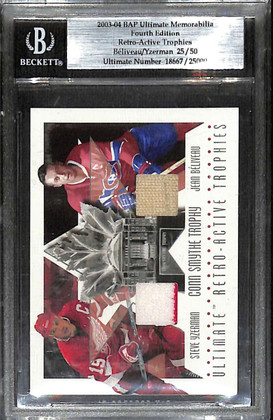 2003-04 BAP Ultimate Retro-Active Trophies 18 Beliveau Yzerman Dual Jersey 25/50