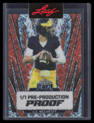 2024 Leaf Metal Orange Lazer Pre-Production Proof 47 J. J. McCarthy Rookie 1/1