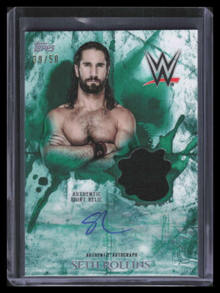 2018 Topps WWE Undisputed Autographed Relics Green Seth Rollins Shirt Auto 39/50