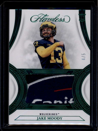 2023 Panini Flawless Collegiate Rookie Patches Emerald Jake Moody RC Patch 4/5