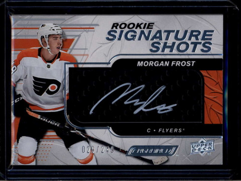 2019-20 Upper Deck Engrained Rookie Signature Shots Morgan Frost RC Auto 29/249
