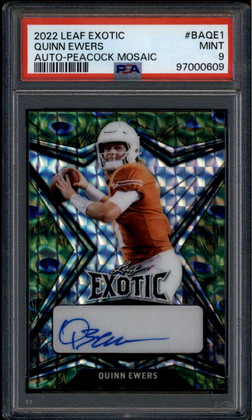 2022 Leaf Exotic Mosaic Peacock baqe1 Quinn Ewers Rookie Auto 3/6 PSA 9 MINT